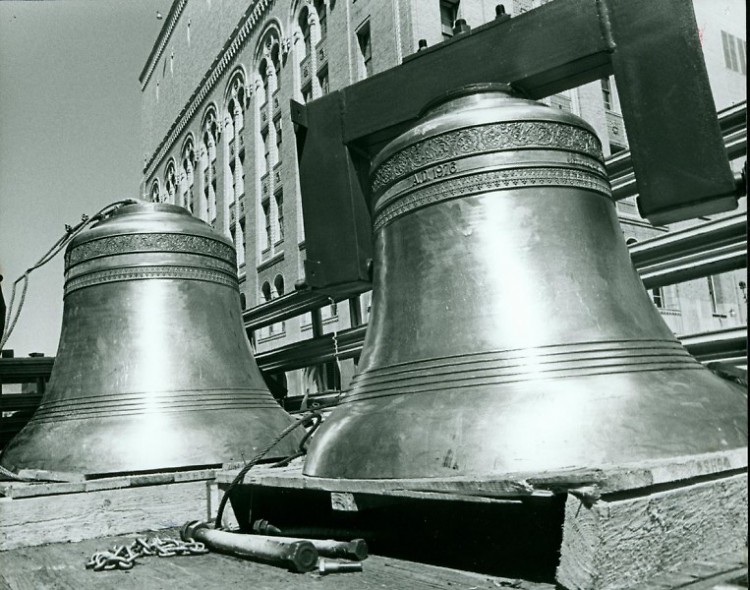 Bronze Cast bells prior to installation at Fountain Street Church circa 1976