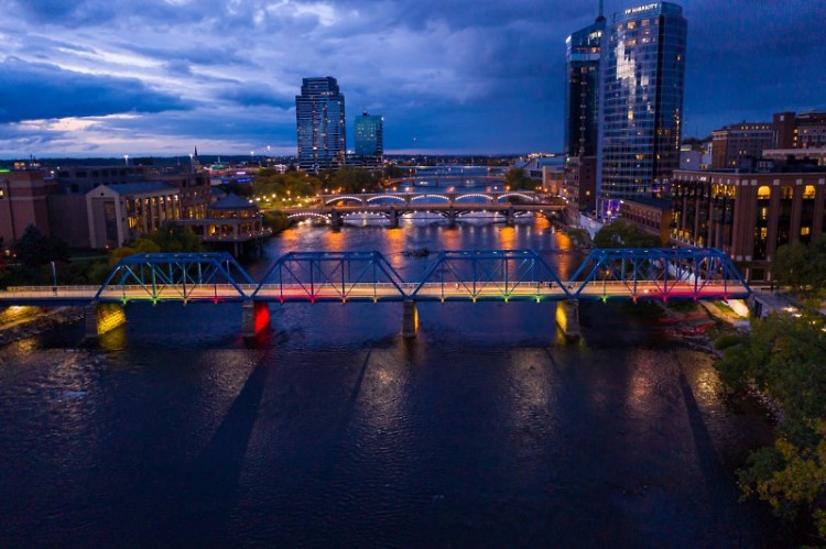 Downtown Grand Rapids at dusk.