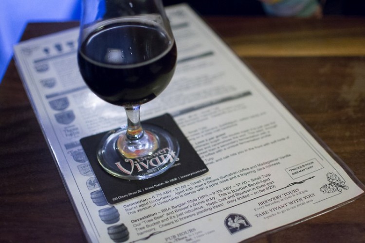 Brewery Vivant Cemetarian, a oak barreled beer with coffee and vanilla on tap until October 4.