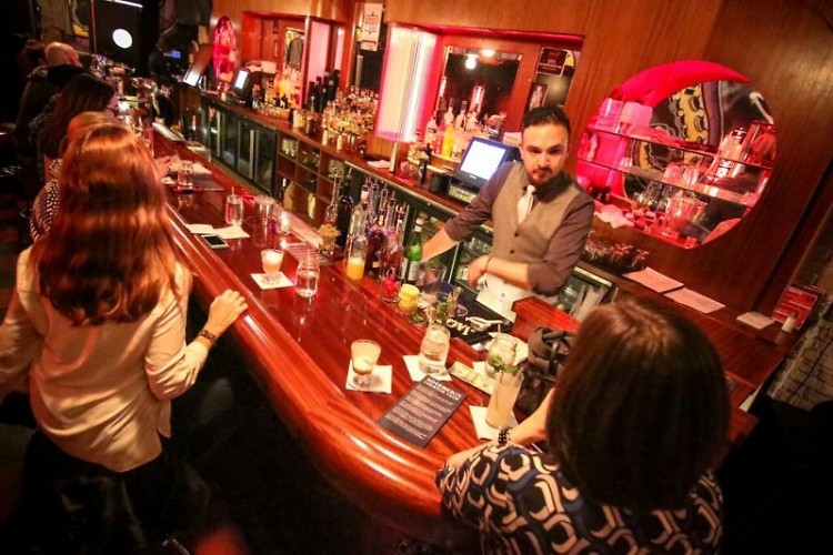 The backroom bar kicking off January's club "meet."