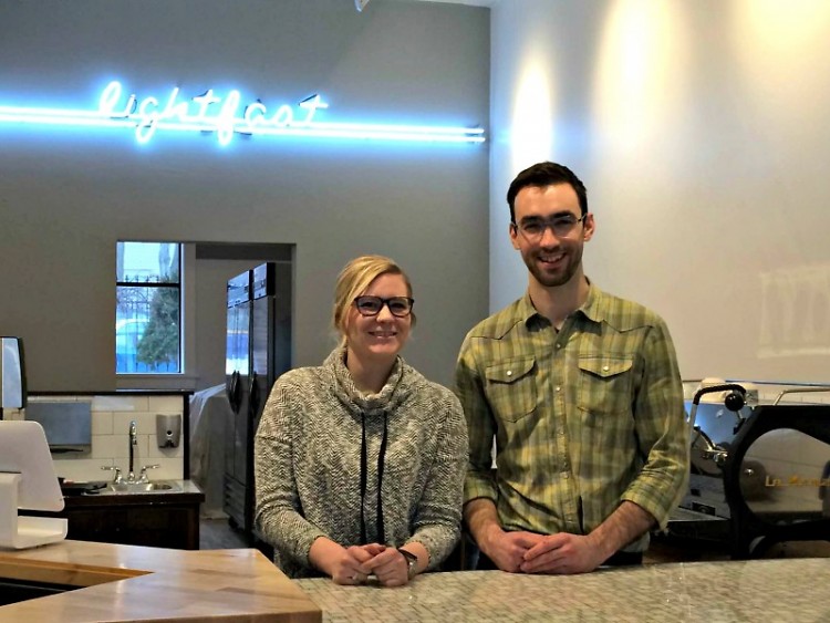 Kate Helmreich, owner, and Richard Mooney, assistant manager at Lightfast Coffee Bar + Art Collective