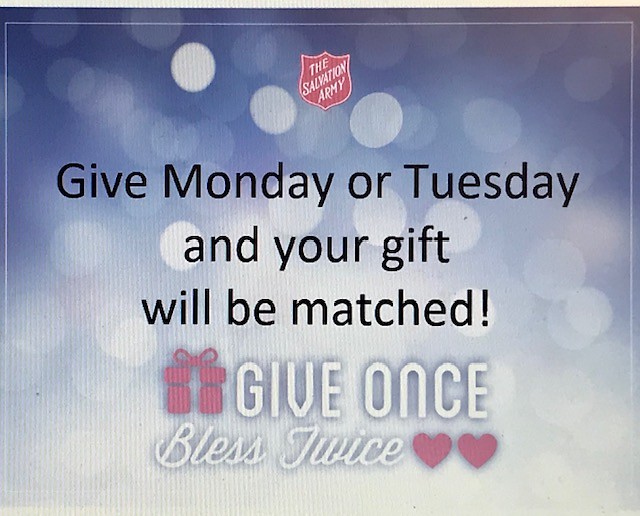 "Give Once - Bless Twice" on Monday and Tuesday