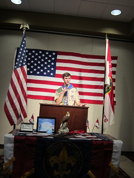 Christopher Quiroz speaks at his Eagle Court of Honor