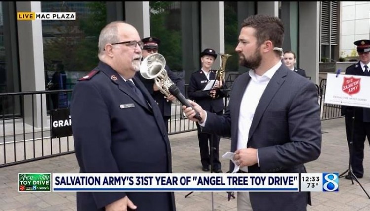 WOOD8 TV interviews Major Glen Caddy at the start of the Angel Tree Toy Drive.