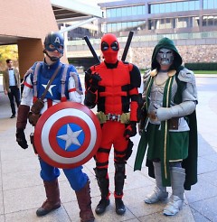 GR Comic Con attendees dressed as Captain America, Deadpool and Doctor Doom