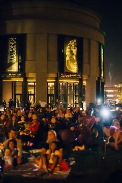 People watching fireworks outside the Grand Rapids Public Museum