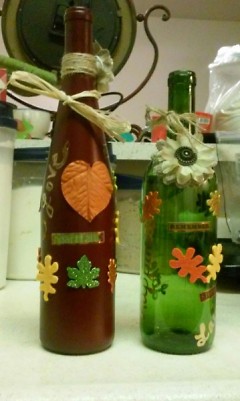 Wine bottles decorated for the fall