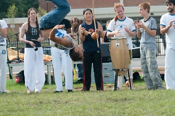 A Capoeira troupe performs some traditional moves from the Brazilian dance/fight art form.
