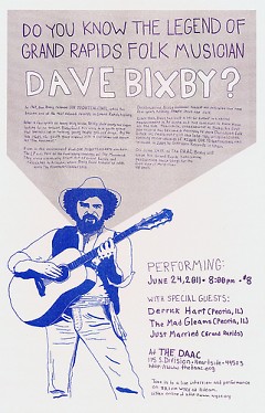 Poster for Dave Bixby's performance at The DAAC this Friday