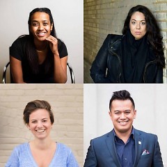 Clockwise from top Nardos Osterhart, Vanessa Jimenez, Ace Marasigan and Brittany Devon will tell stories at our upcoming event.