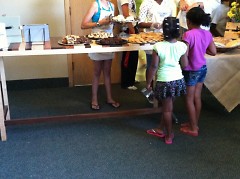 Kids purchase baked goods from other kids at Breaktime Bakery.