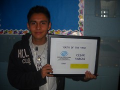 Cesar Vargas accepting his award as the local Youth of the Year.