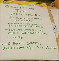 Breakout group notes about community land trust and food justice