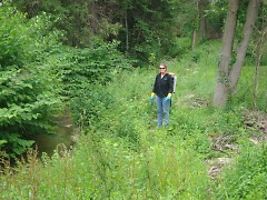 Becky Huttenga, of the Ottawa Conservation District – a Stewardship Network member group – is pictured spraying invasive species