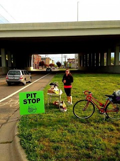 Danielle Ostafinski set up one of the Pit Stops for cyclists taking part in last year’s Active Commute week.