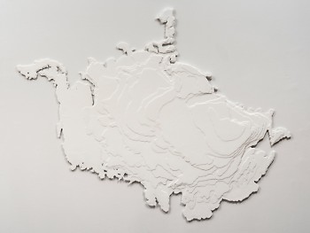 Maya Lin, The Deglaciation of the Laurentide, 2018. Paperboard, encaustic, aluminum 55-1/4 × 71 × 1" (140.3 × 180.3 × 2.5 cm)