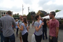 Attendees of Wood-Aged Beer Festival socialize