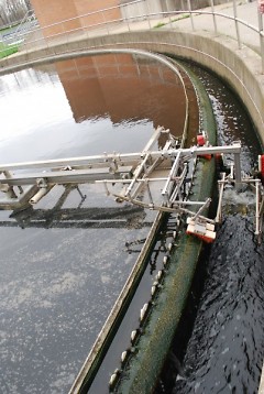 A final clarifier is used during secondary treatment where microorganisms settle to the bottom while clean water moves up.