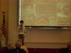 Staff Librarian Melissa Fox introduces guest speaker.
