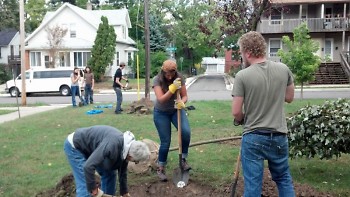 Friends of Grand Rapids Parks planting trees at a local elementary school.