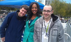 Mike Berdo and Ryan Chichester enjoy a photo celebrity encounter with Jordan Carson of Wood TV