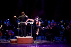 Acrobats, aerial artists, jugglers and contortionists perform to live music from the Grand Rapids Symphony