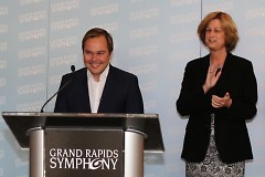 Mary Tuuk with Grand Rapids Symphony Music Director Marcelo Lehninger. Tuuk co-chaired the effort that appointed Lehninger.