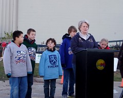 Lynn Rabaut, Griffins Youth Foundation executive director, speaks at Wednesday's event.