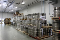 Kegs waiting for distribution at Perrin Brewing Company 