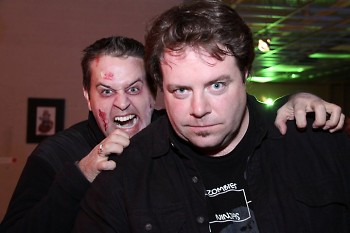 Jason James (left) of Michigan Film Reel, poses with special effects artist, Mark A. France, at Thriller! Chiller! (2010)