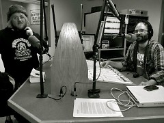 PaleoRadio host Jeremiah Bannister (left) and producer JD Sullivan on air in the WPRR studio