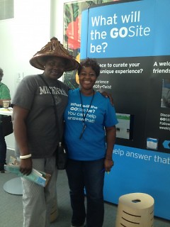 A visitor from Kenya with GoSite staff member Lysandra French