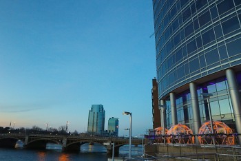 Overlooking the Grand River, near Margaux restaurant's dining domes.