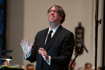 Julian Wachner, artistic director of the Grand Rapids Bach Festival, conducts on March 21 in St. Mark's Episcopal Church.