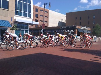 Racers in The Grand Cycling Classic had 80-degreeweather, uneven bricks and wind to battle with as well as each other.