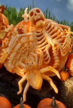 Skeleton pumpkin carving
