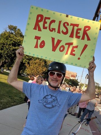 Sean Kenny encouraging folks to register to vote