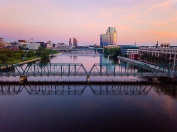 The Grand River and Blue Bridge in downtown Grand Rapids.