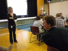 Tracey Malinowski speaks with Michael B. during group discussion